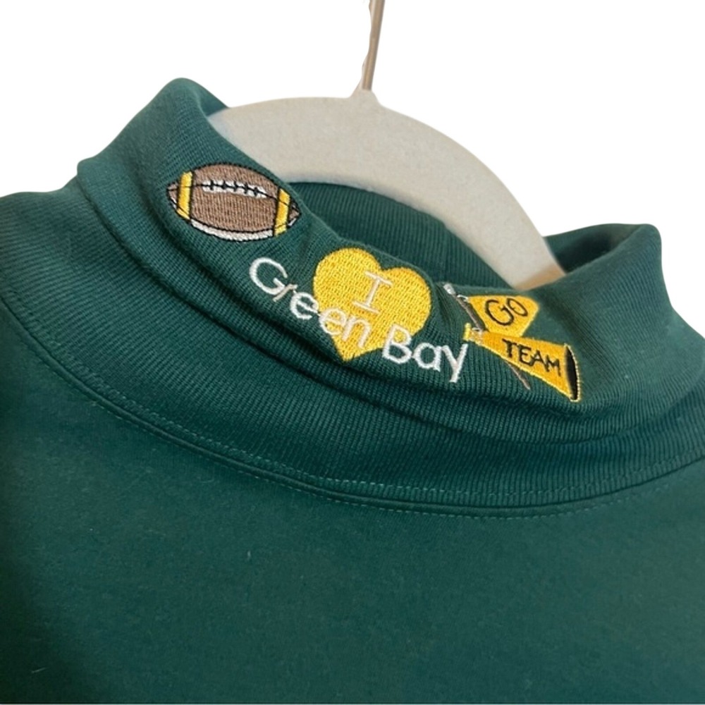 Christopher & Banks Green Bay Football Mock Neck Top Forest Green Large Vintage